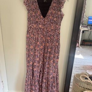 Anthropologie Pink and Black Floral Maxi Dress